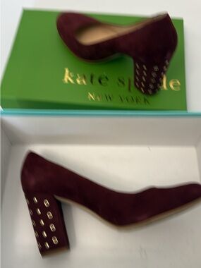 kate spade Burgundy Suede Block Heel Pumps with Gold Studs